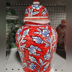 New Red Floral Ceramic Jar with Lid